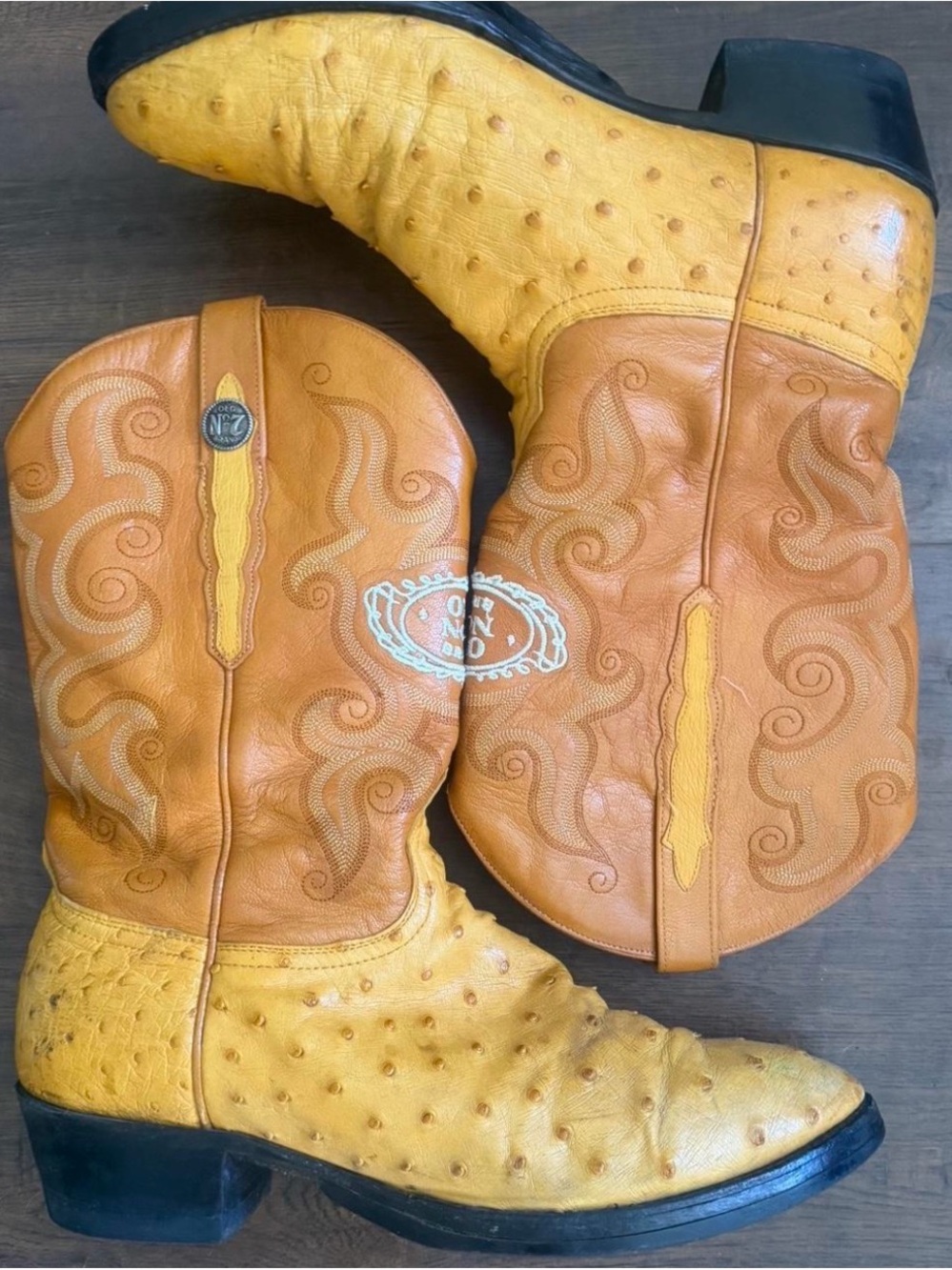 Jack Daniel’s Yellow Two-Tone Ostrich Leather Western Boots